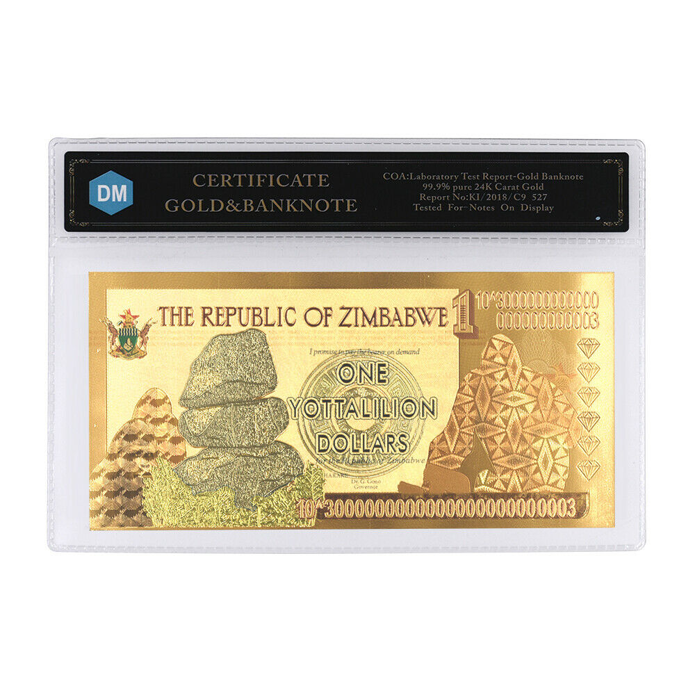 New Year Gifts One Yottalilion Dollars 24k Gold Foil Banknote With Plastic Case
