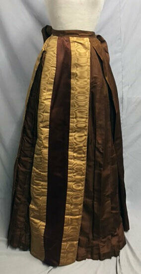#21-133, 1880’s Gold Moiré & Brown Silk Bustle Skirt